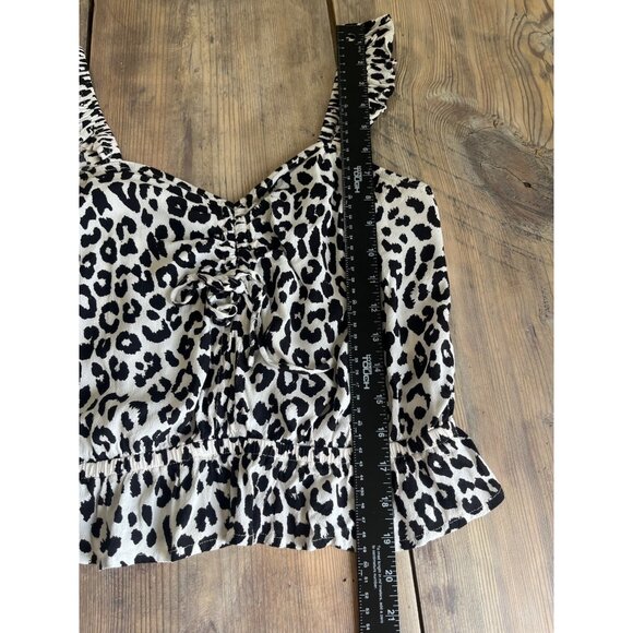 Forever 21 Cheetah Print Tank Top Womens S Cropped Flutter Sleeve Ruffle - Picture 7 of 7